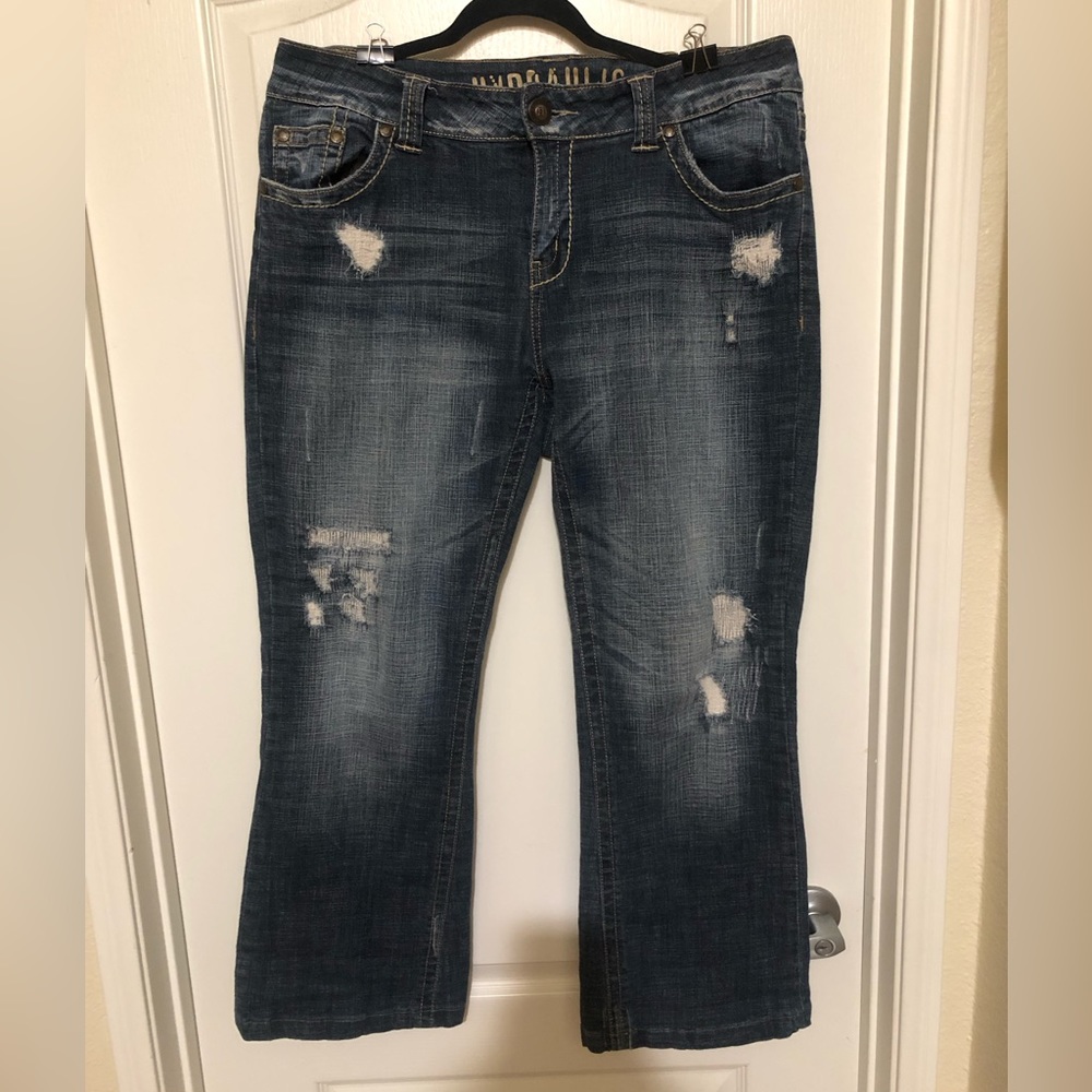 👇🏻$ Markdown to final price. Hydraulic distress denim boot cut jeans size 16W - Picture 4 of 6